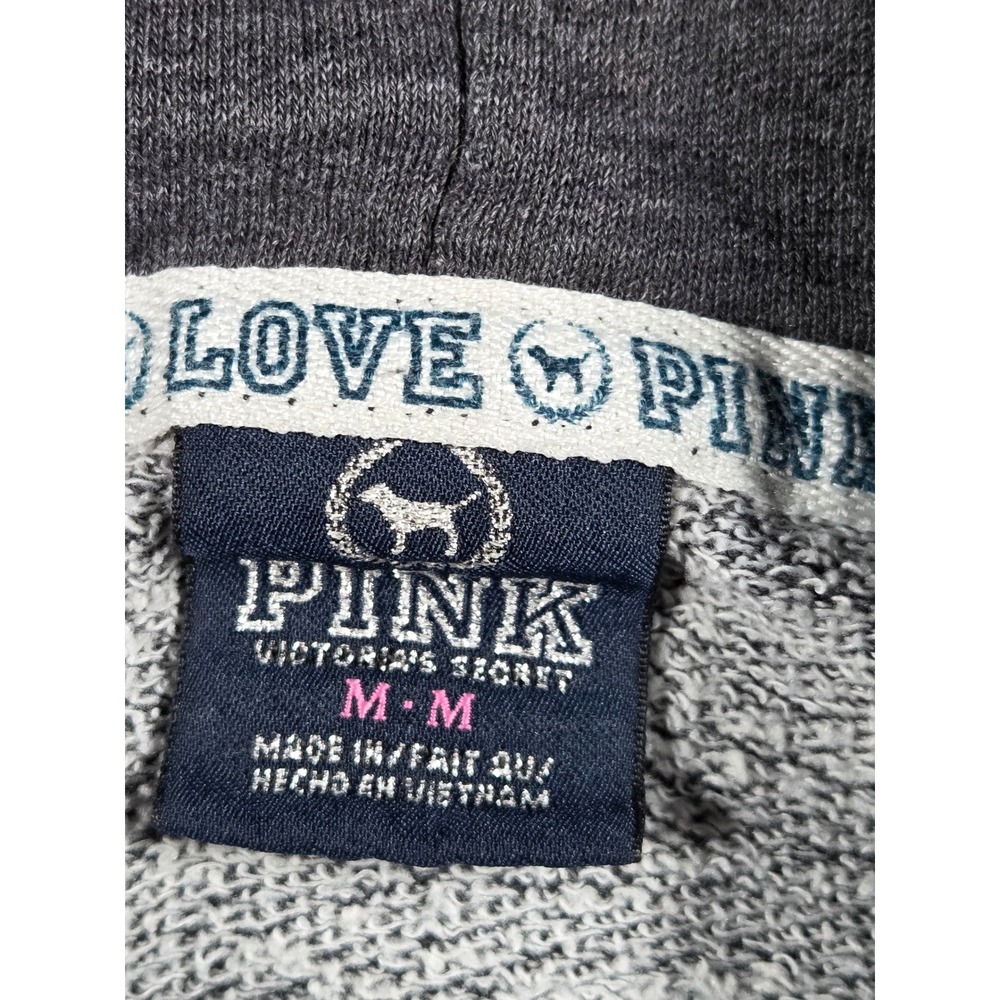 PINK Victoria's Secret Hoodie Medium Gray Women Floral Skull Zip Up Y2K Grunge - Picture 3 of 10